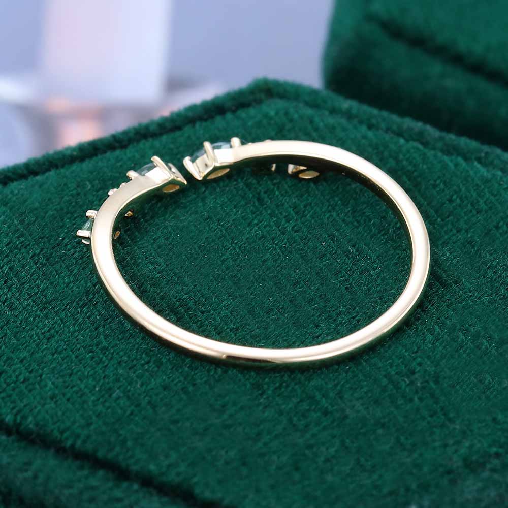 Pear Cut Moss Agate Wedding Bands In Sterling Silver