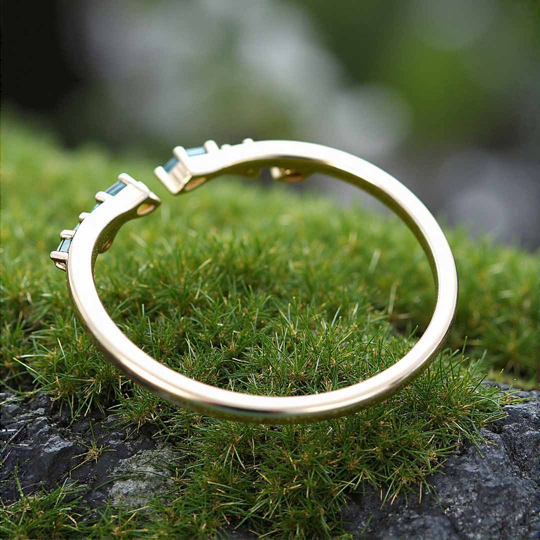 Pear Cut Moss Agate Wedding Bands In Sterling Silver