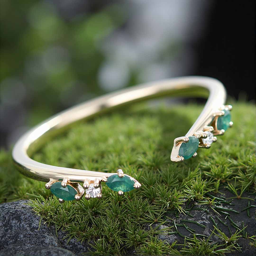 Pear Cut Moss Agate Wedding Bands In Sterling Silver