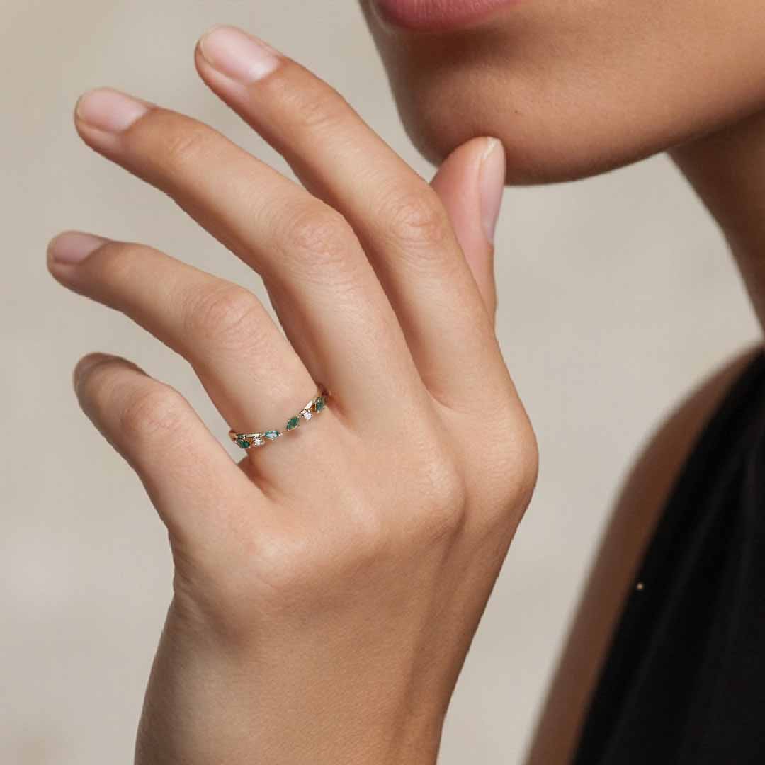 Pear Cut Moss Agate Wedding Bands In Sterling Silver