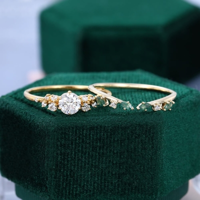 2CT Round Cut Moissanite Engagement Rings Sets In Sterling Silver