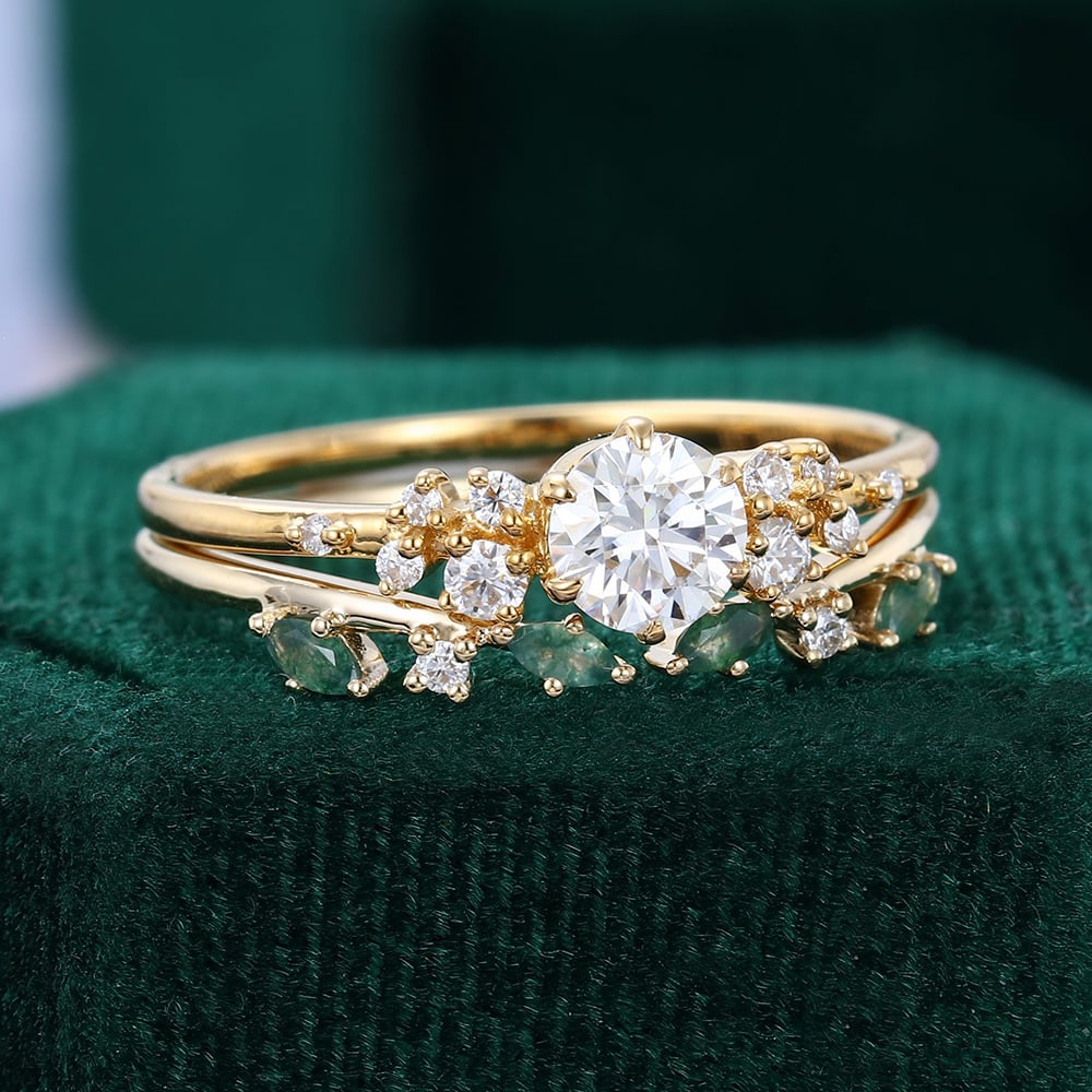 2CT Round Cut Moissanite Engagement Rings Sets In Sterling Silver