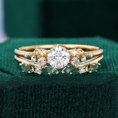 2CT Round Cut Moissanite Engagement Rings Sets In Sterling Silver