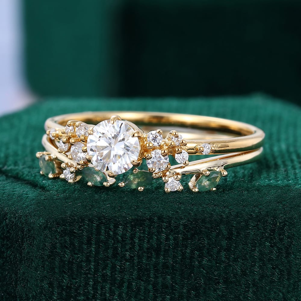 2CT Round Cut Moissanite Engagement Rings Sets In Sterling Silver