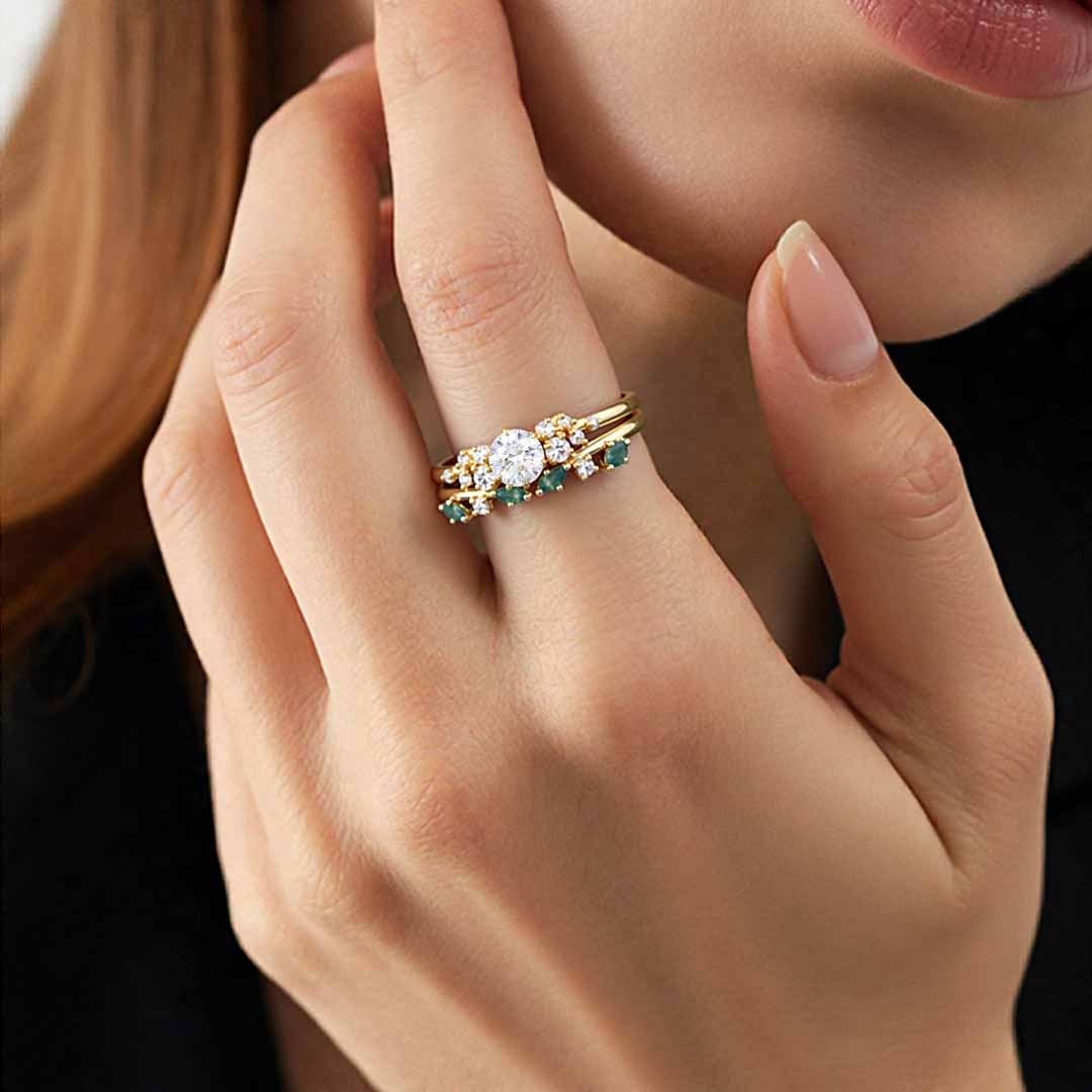 2CT Round Cut Moissanite Engagement Rings Sets In Sterling Silver