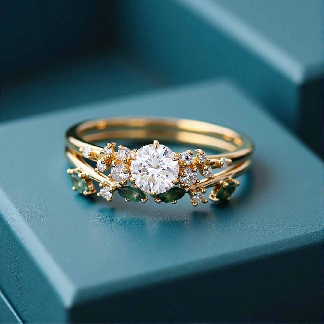 2CT Round Cut Moissanite Engagement Rings Sets In Sterling Silver