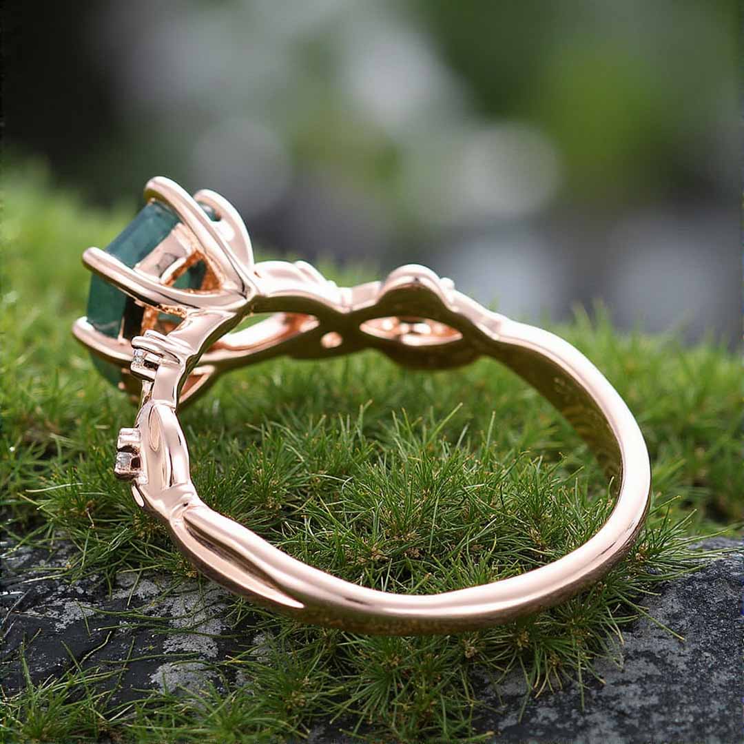 1CT Hexagon Cut Moss Agate Engagement Rings In Sterling Silver