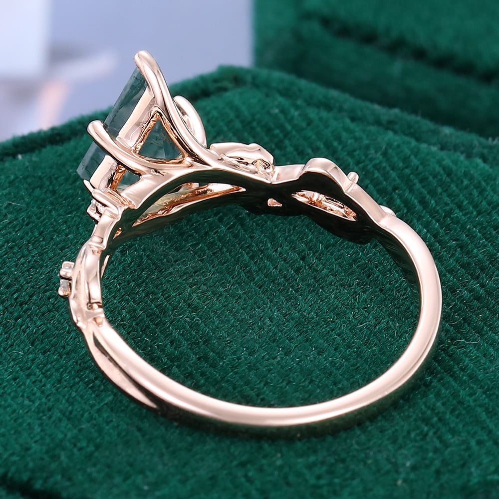 1CT Kite Cut Moss Agate Engagement Rings In Sterling Silver