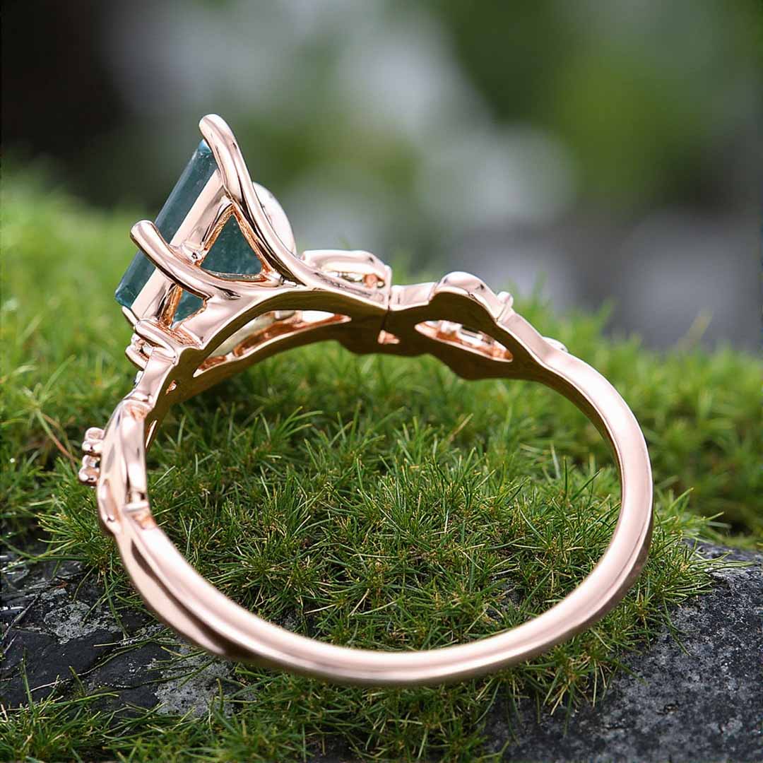 1CT Kite Cut Moss Agate Engagement Rings In Sterling Silver