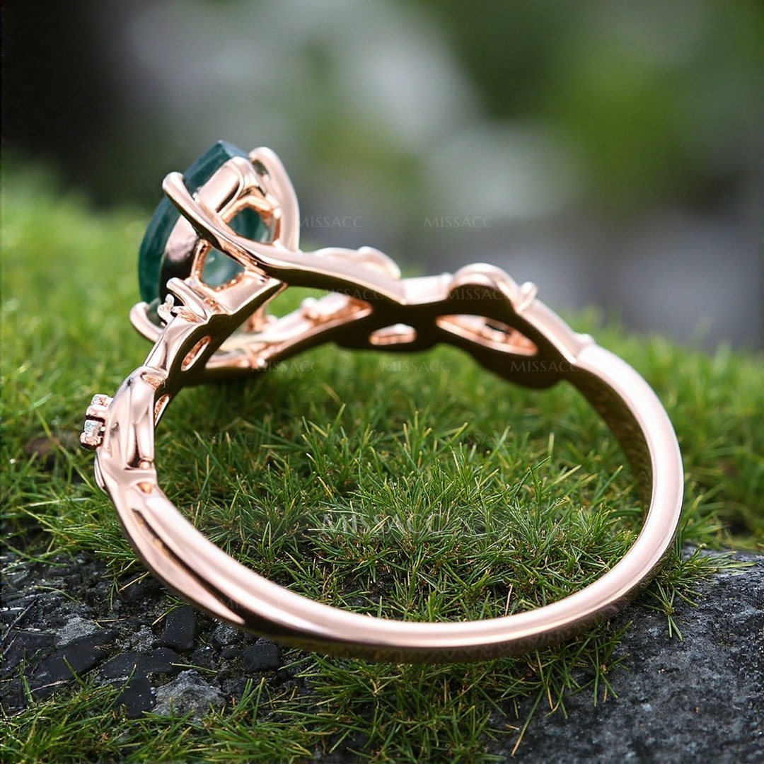 1CT Marquise Cut Moss Agate Engagement Rings In Sterling Silver