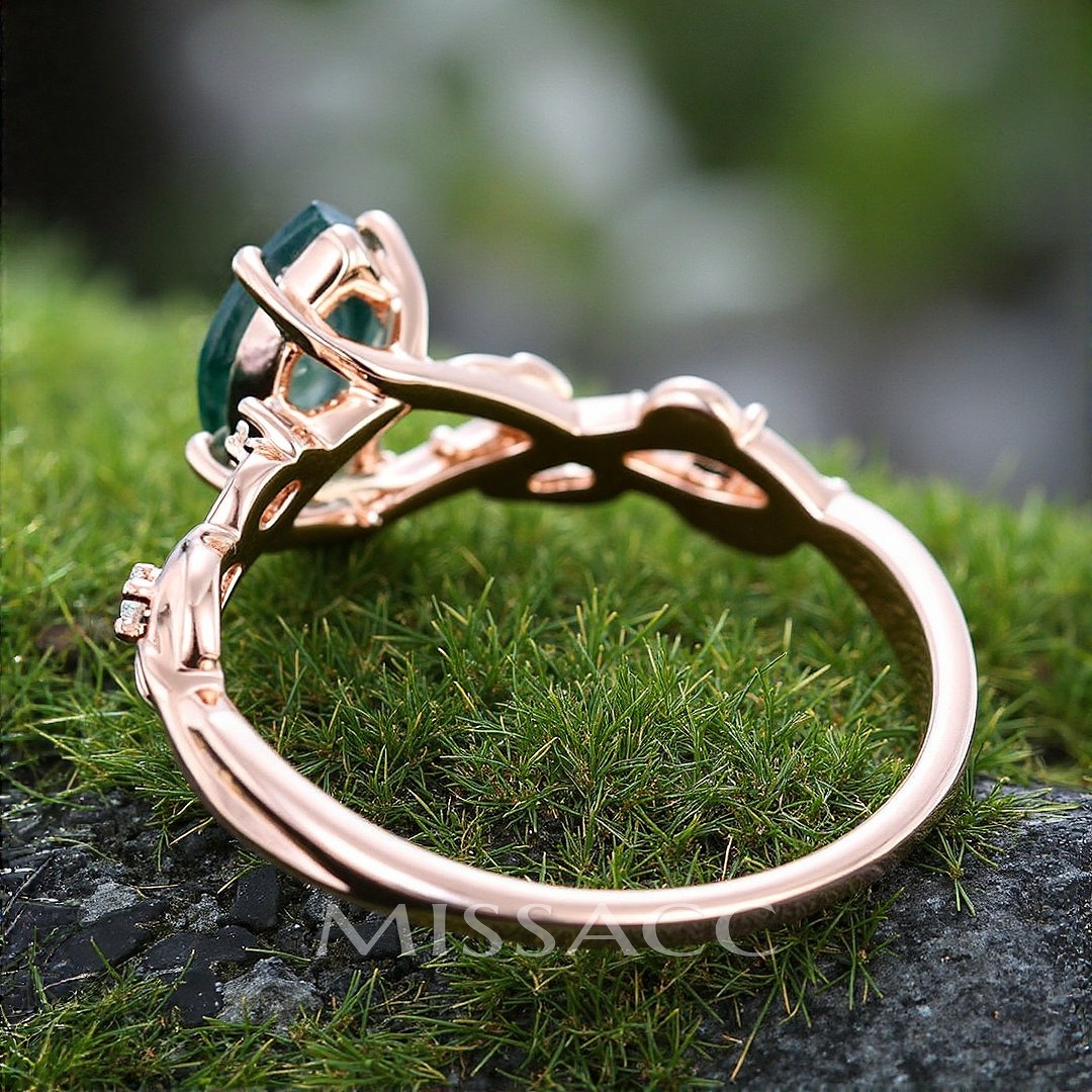1CT Marquise Cut Moss Agate Engagement Rings In Sterling Silver