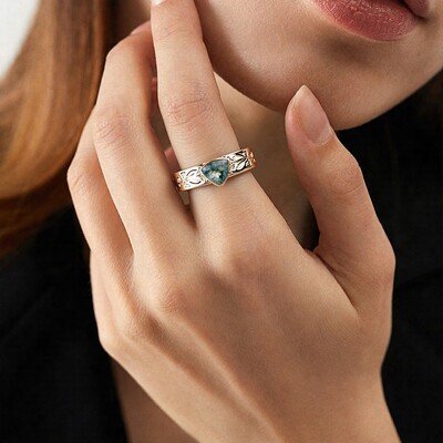1CT Moss Agate Engagement Rings In Sterling Silver