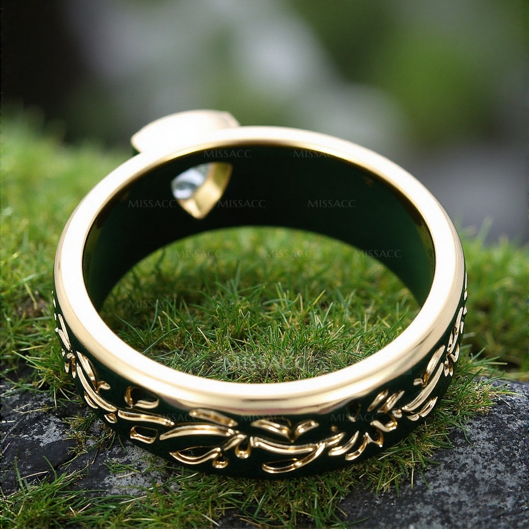 1CT Moss Agate Engagement Rings In Sterling Silver