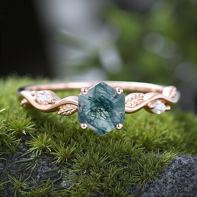 1CT Oval Cut Moss Agate Engagement Rings In Sterling Silver