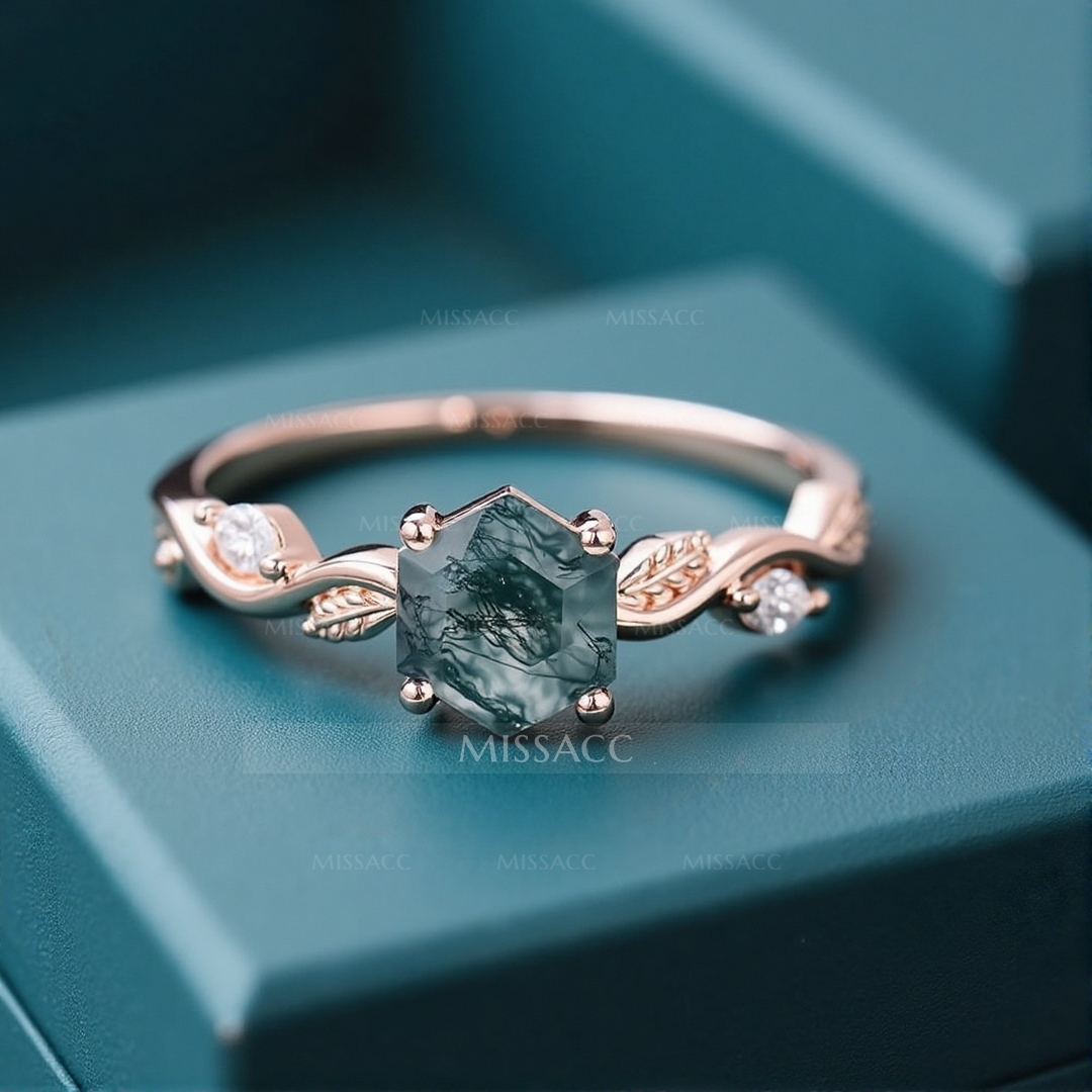 1CT Oval Cut Moss Agate Engagement Rings In Sterling Silver