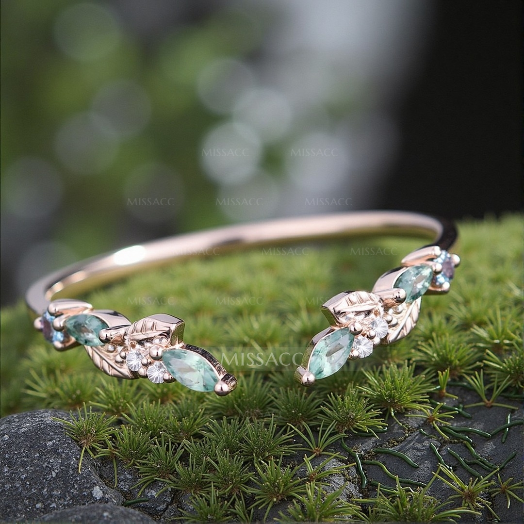 1CT Moss Agate Engagement Rings In Sterling Silver