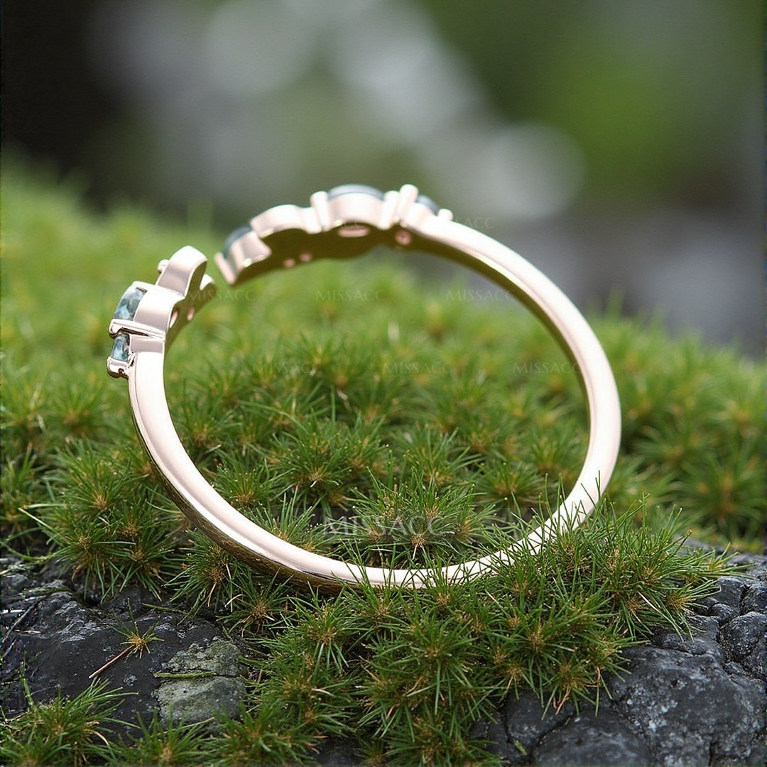 1CT Moss Agate Engagement Rings In Sterling Silver