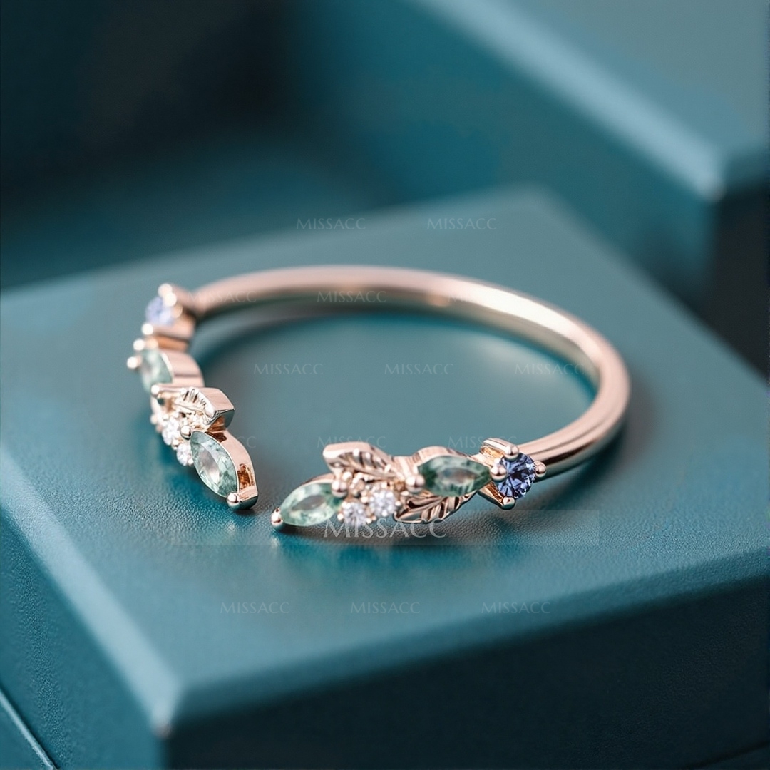 1CT Moss Agate Engagement Rings In Sterling Silver