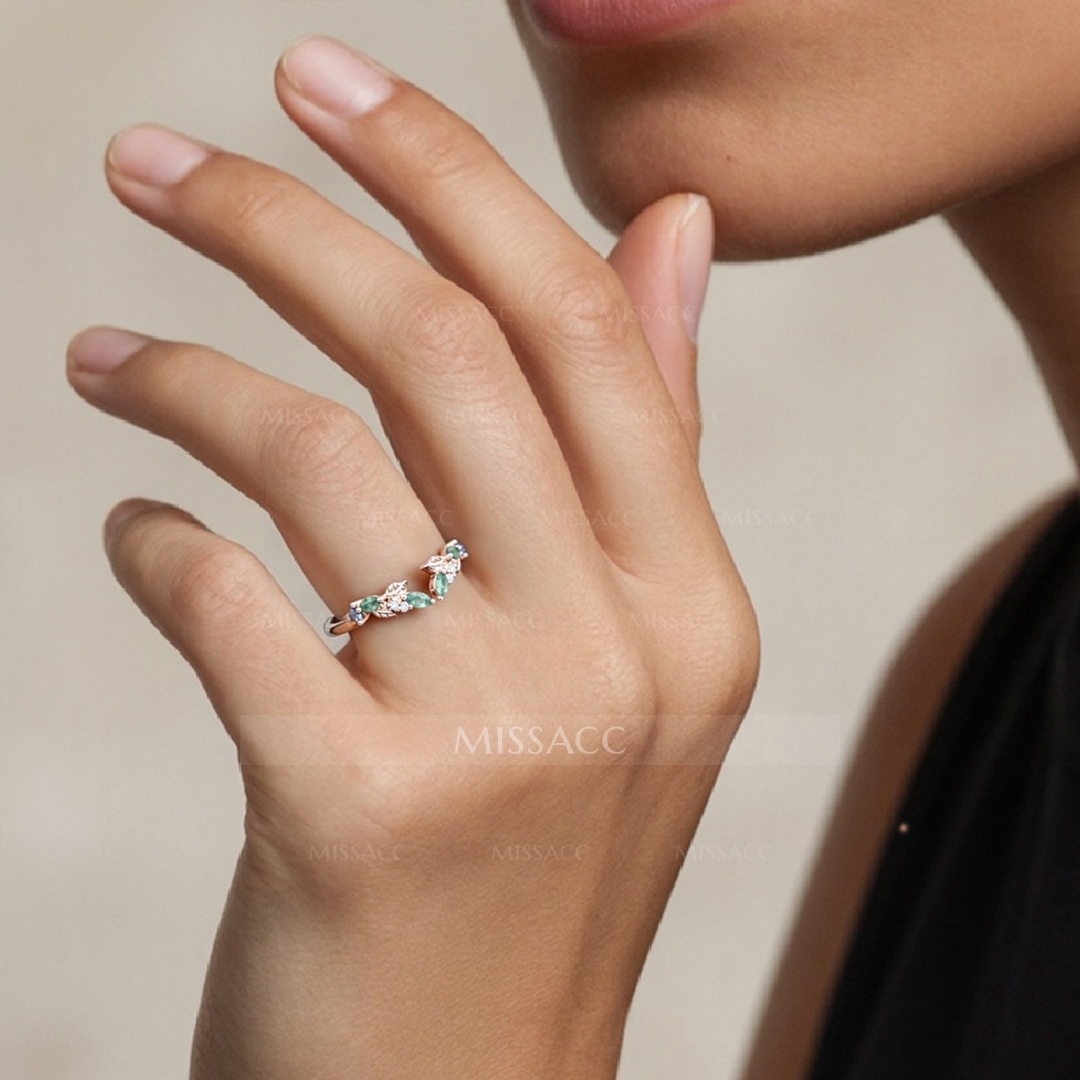 1CT Moss Agate Engagement Rings In Sterling Silver