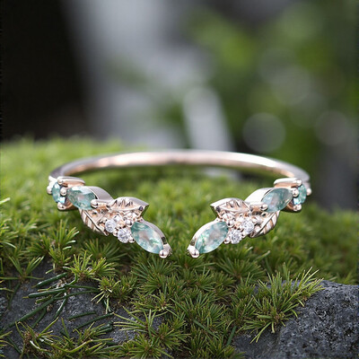 1CT Moss Agate Engagement Rings In Sterling Silver