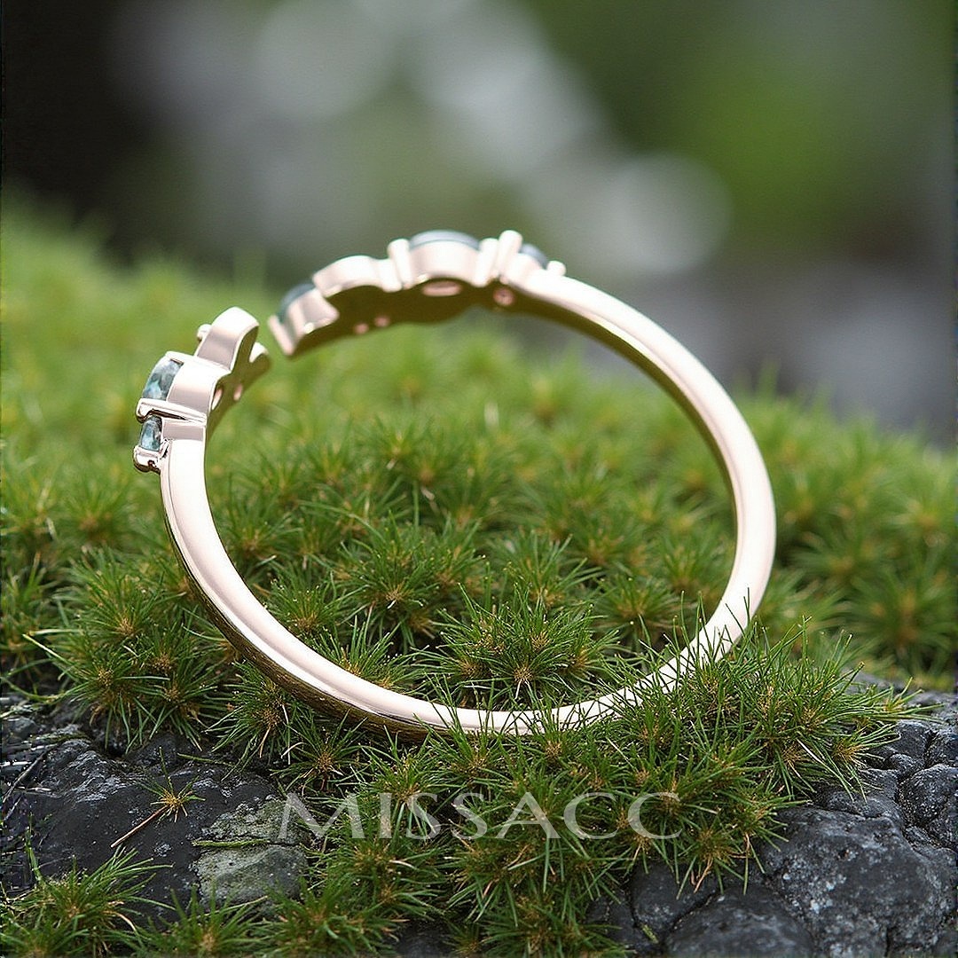 1CT Moss Agate Engagement Rings In Sterling Silver