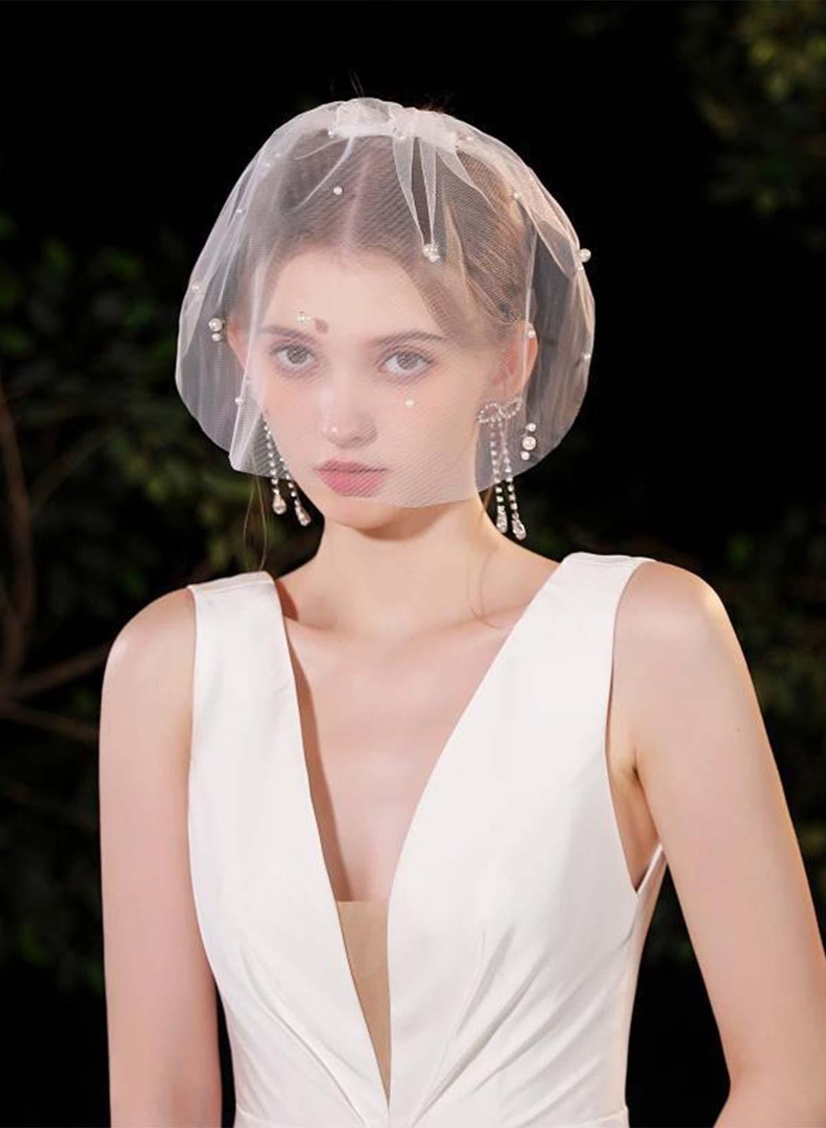 Pearl One-Tier Tulle Birdcage Veils