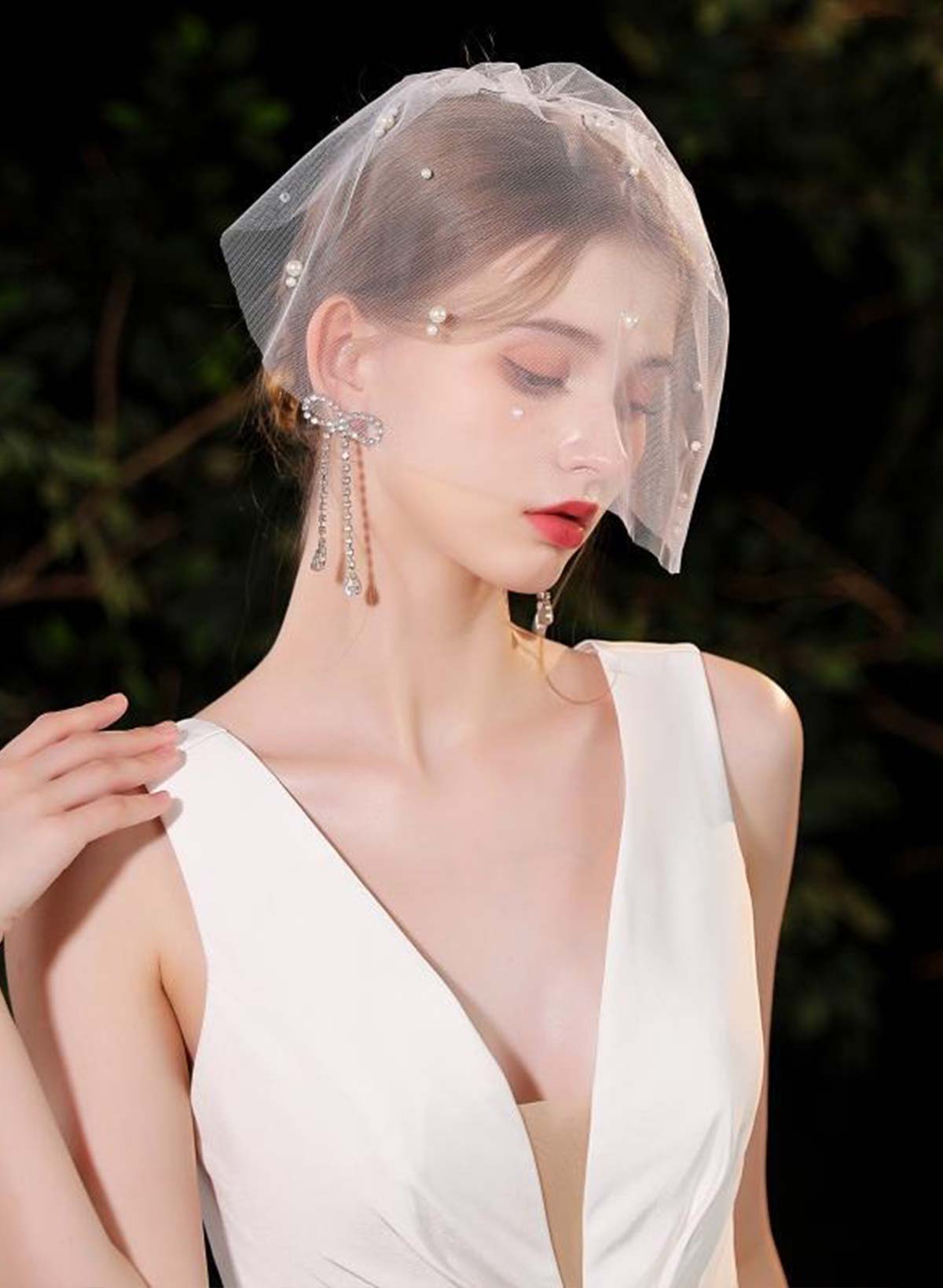 Pearl One-Tier Tulle Birdcage Veils