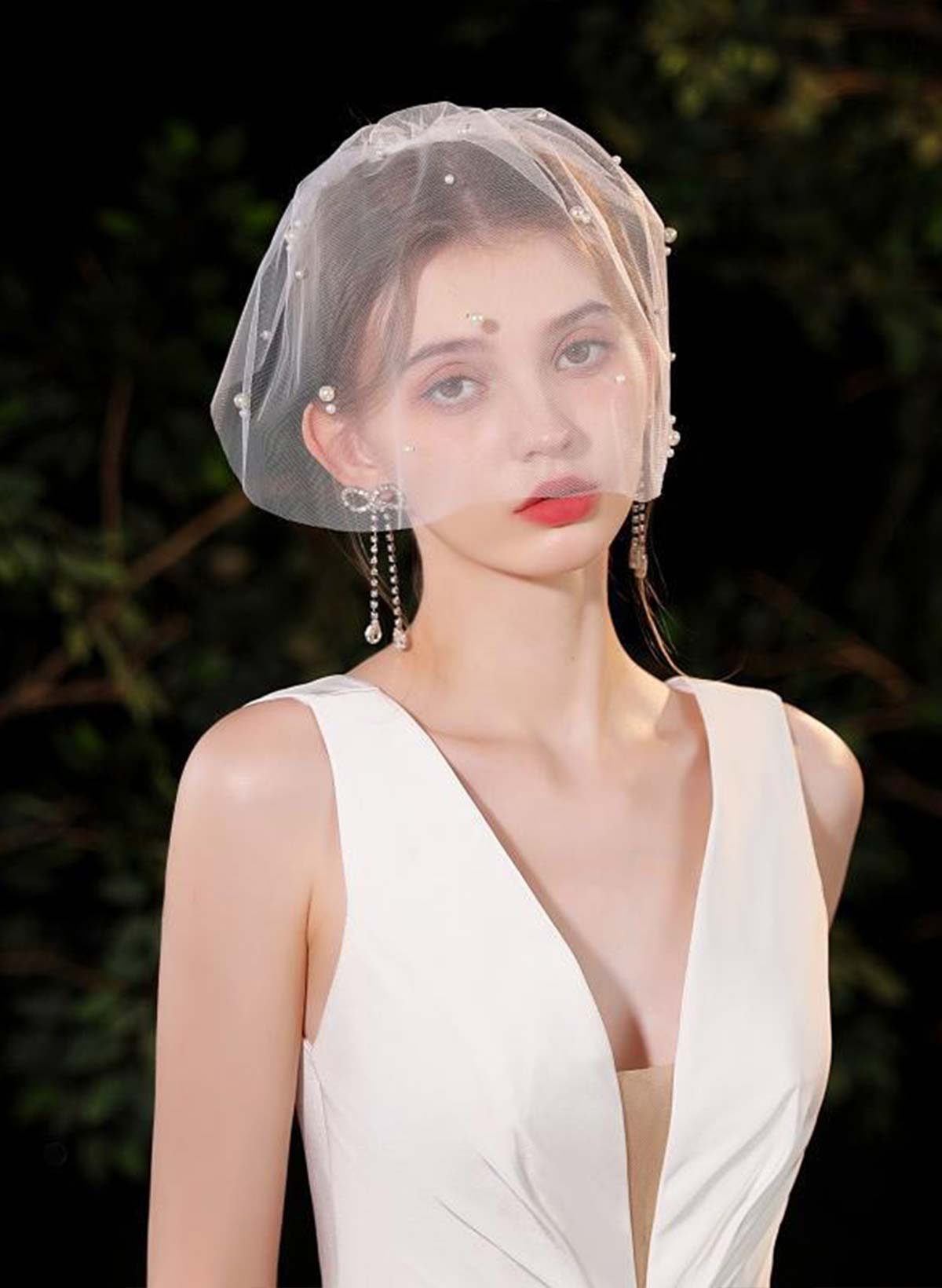 Pearl One-Tier Tulle Birdcage Veils