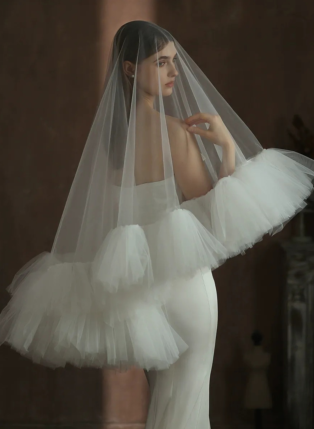 One-Tier Tulle Elbow Bridal Veils