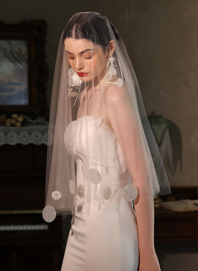 Cut Edge One-Tier Tulle Elbow Bridal Veils