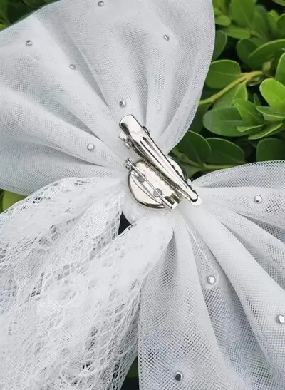 Cut Edge Faux Pearl/Bow Single-Tier Chiffon/Lace Elbow-Length Bridal Veils