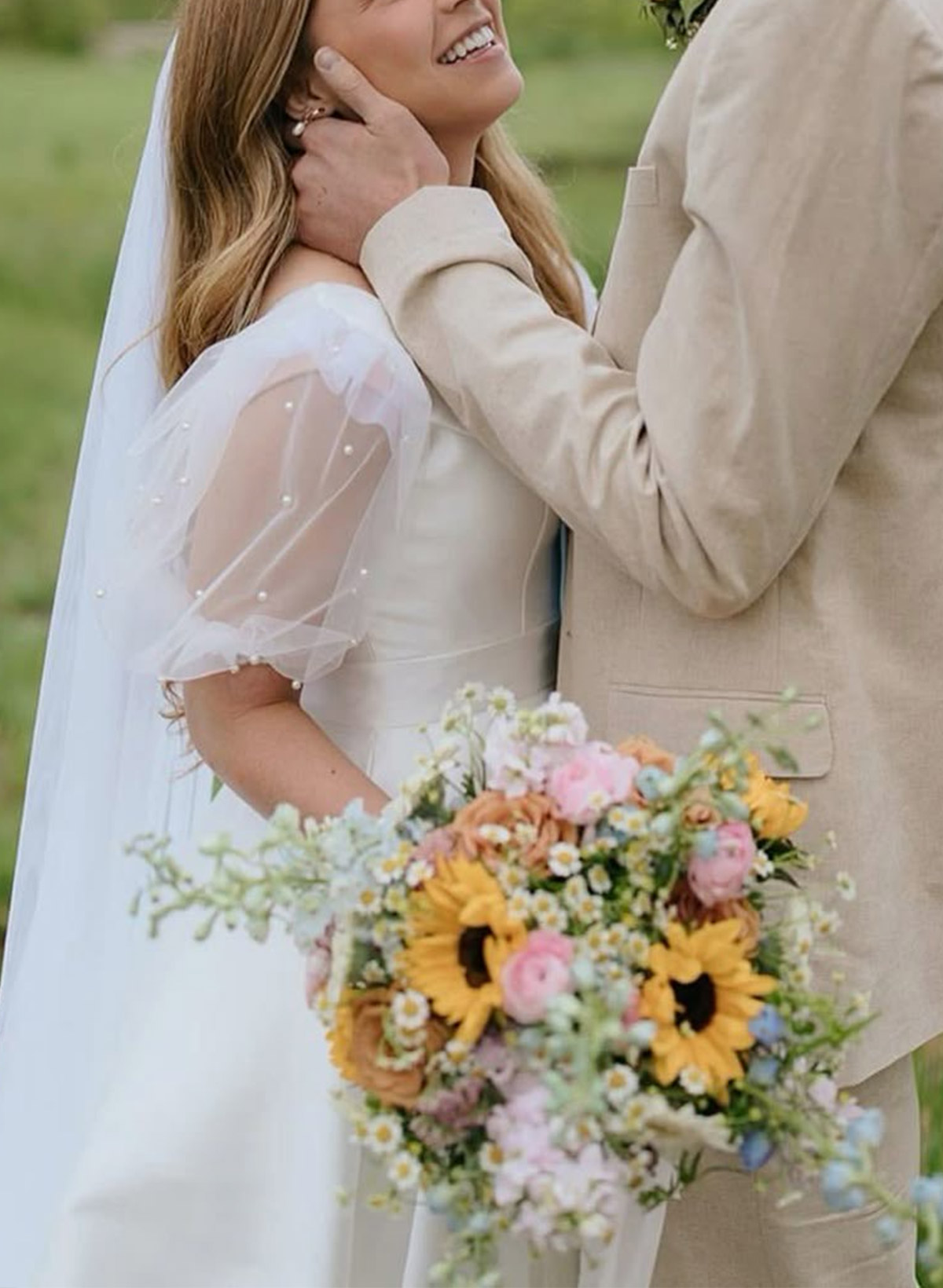 A-Line Square Neckline Long Sleeves Floor-Length Twill Satin Wedding Dresses With Beading