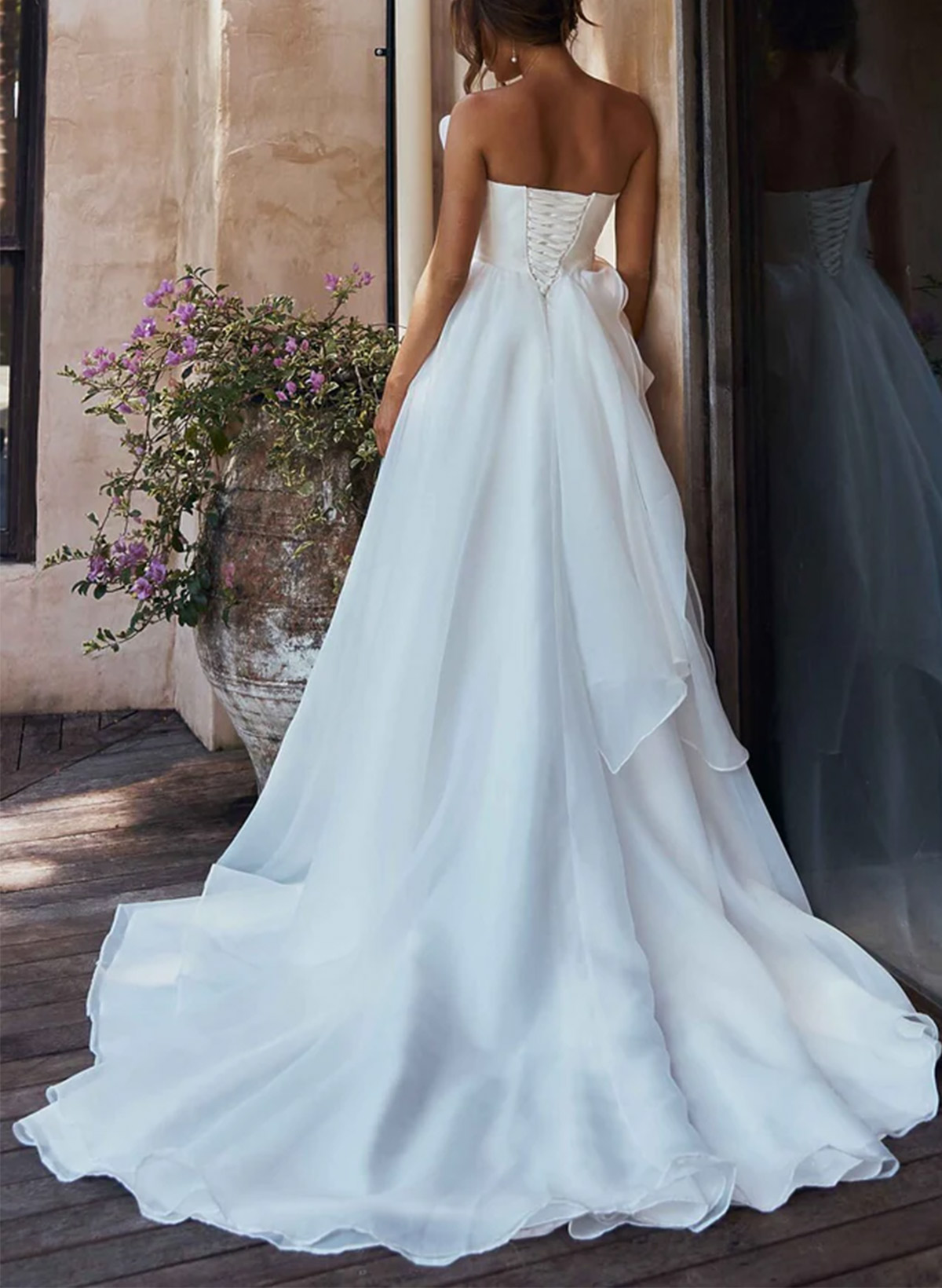 A-Line Strapless Sleeveless Sweep Train Wedding Dresses With High Split
