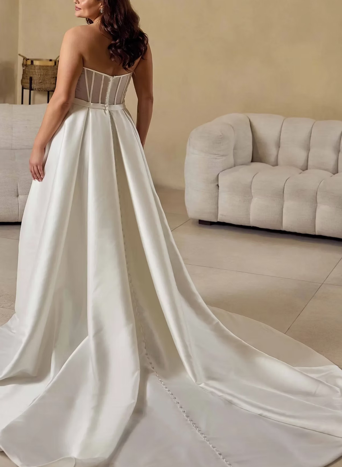A-Line Off-The-Shoulder Sleeveless Court Train Satin Tulle Wedding Dresses With High Split