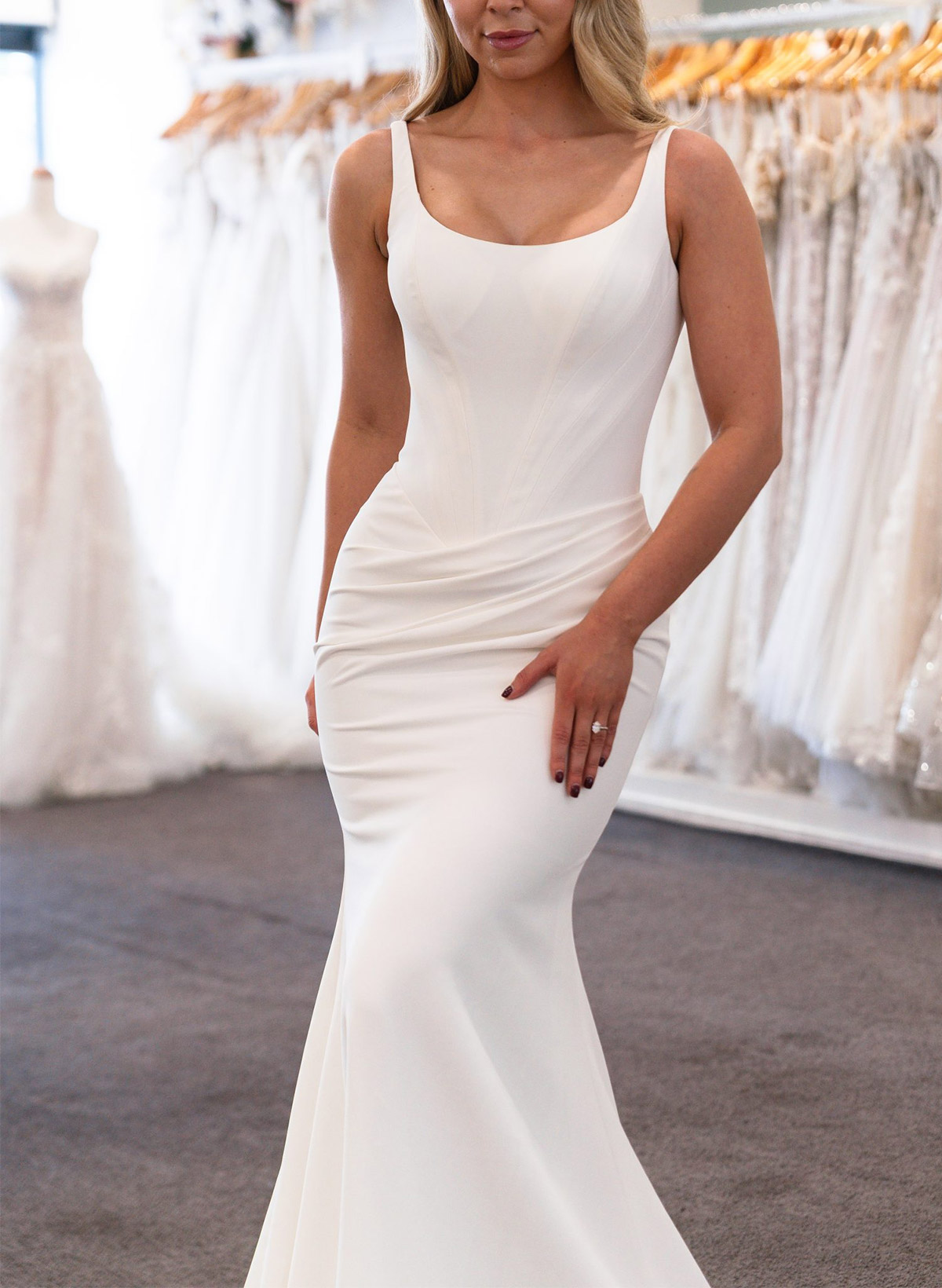 Trumpet/Mermaid Square Neckline Sleeveless Sweep Train Elastic Satin Wedding Dresses