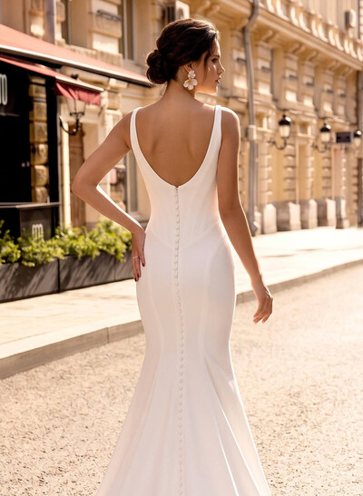 Trumpet/Mermaid Square Neckline Sleeveless Sweep Train Elastic Satin Wedding Dresses