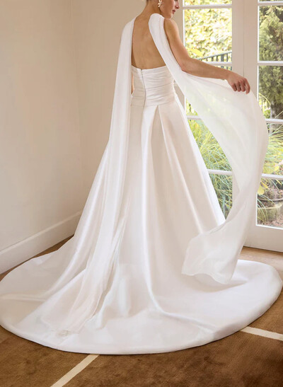 A-Line Strapless Sleeveless Sweep Train Chiffon Wedding Dresses With High Split