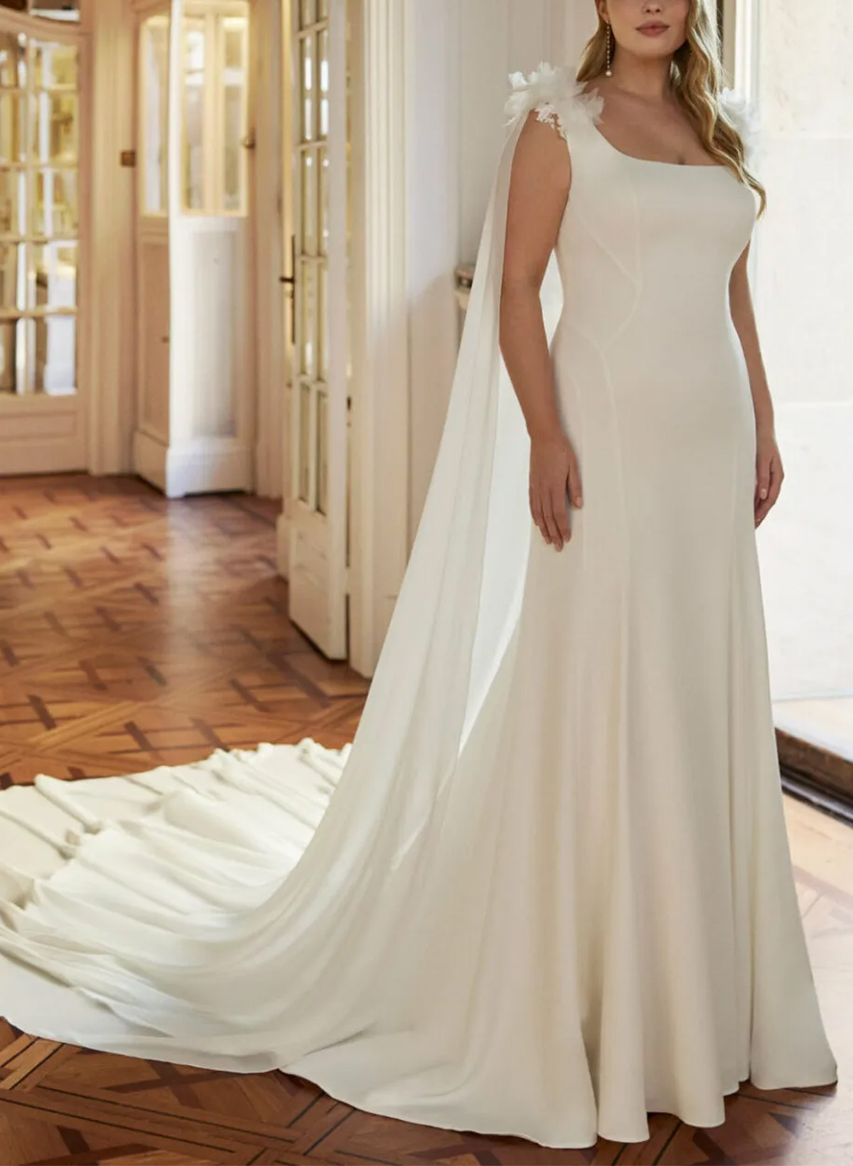 Trumpet/Mermaid Square Neckline Sleeveless Court Train Wedding Dresses