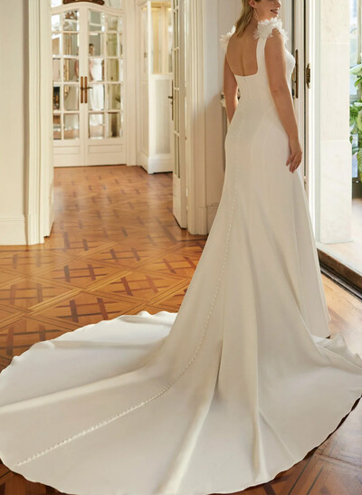 Trumpet/Mermaid Square Neckline Sleeveless Court Train Wedding Dresses