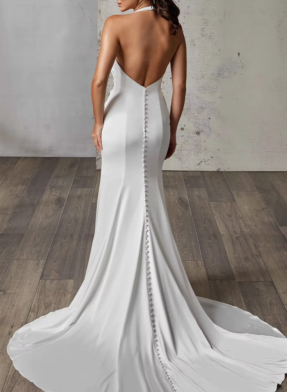 Trumpet/Mermaid Halter Sleeveless Sweep Train Acetate Satin Wedding Dresses With High Split