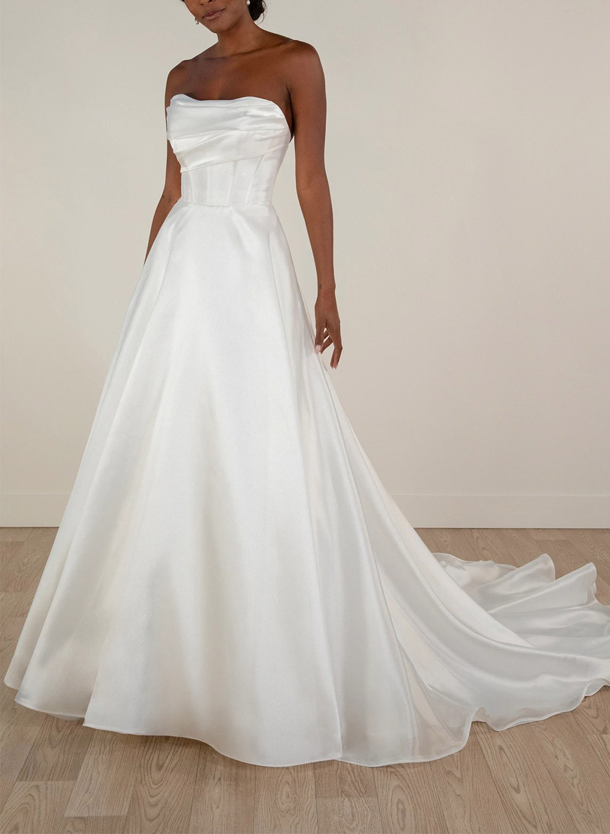 A-Line Off-The-Shoulder Detachable Sleeves Court Train Liquid Tulle Wedding Dresses
