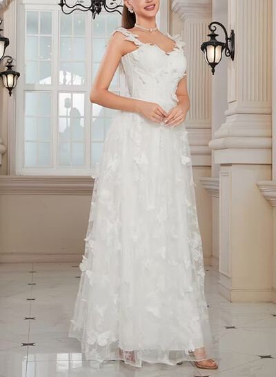 3D Butterfly A-Line Sweetheart Sleeveless Floor-Length Chiffon/Lace Wedding Dresses