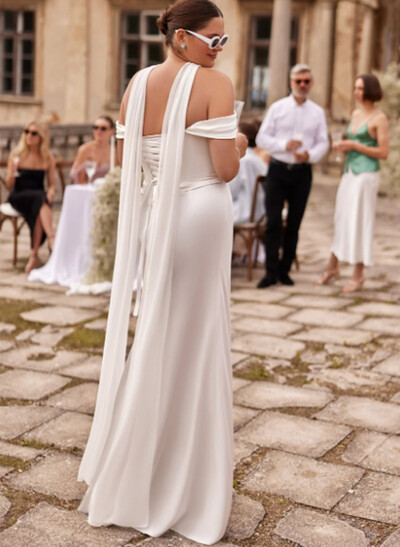 Sheath/Column Off-The-Shoulder Sleeveless Floor-Length Wedding Dresses With High Split