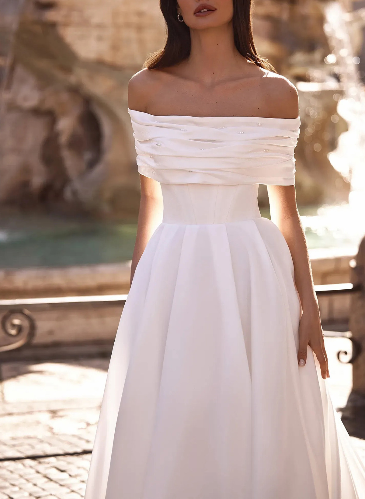 A-Line Off-The-Shoulder Sleeveless Court Train Wedding Dresses