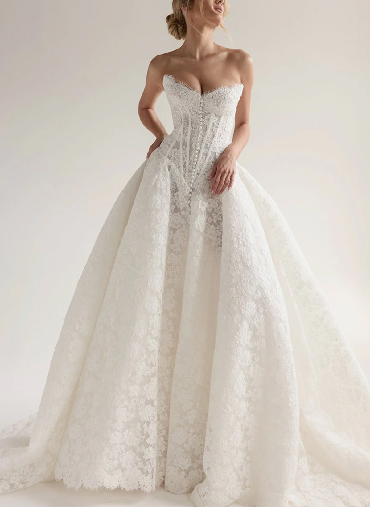 Ball-Gown Sweetheart Sleeveless Royal Chiffon Lace Tulle Wedding Bride With Split Front