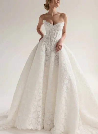 Ball-Gown Sweetheart Sleeveless Royal Chiffon/Lace/Tulle Wedding Dresses