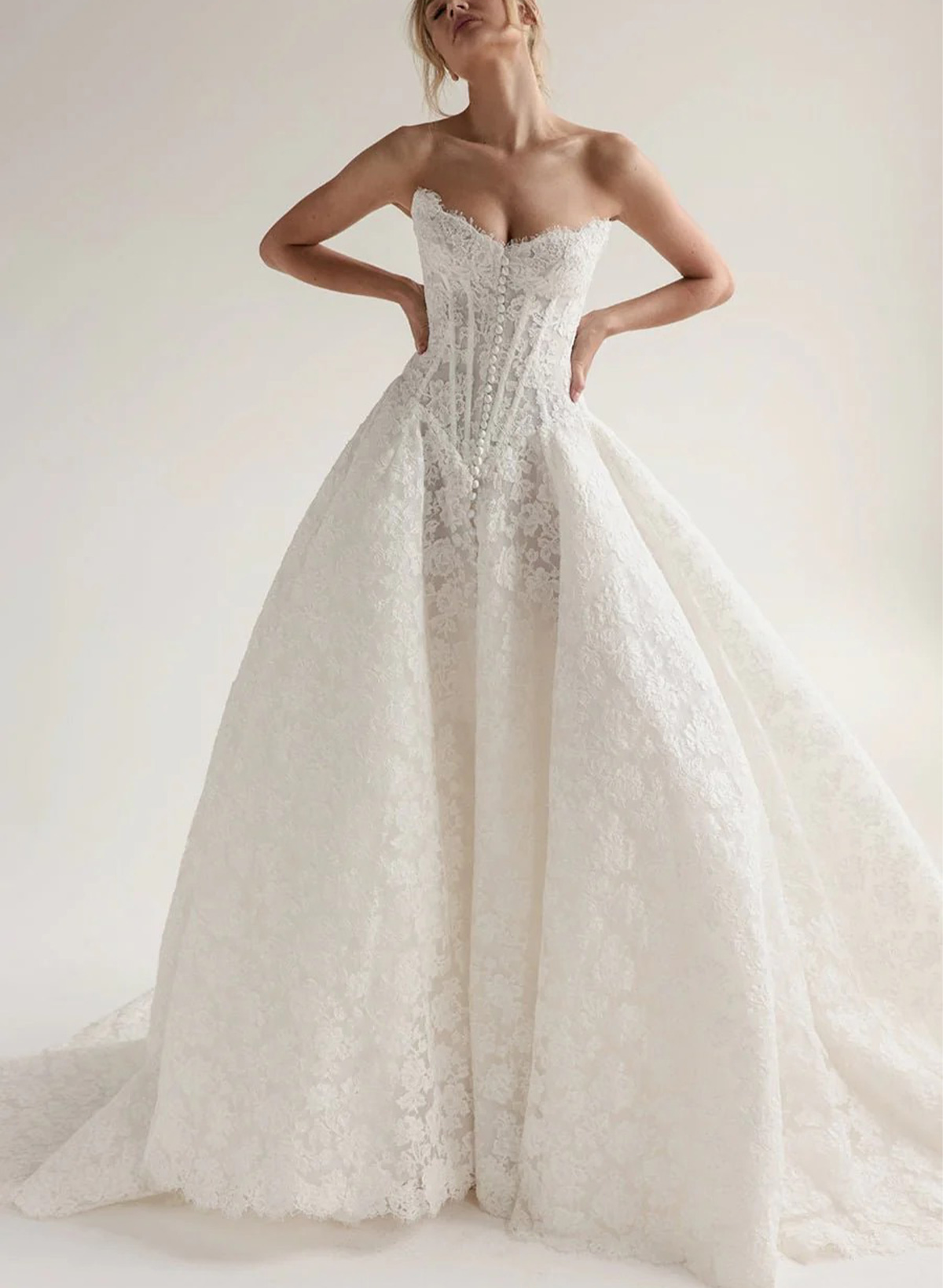 Ball-Gown Sweetheart Sleeveless Royal Chiffon Lace Tulle Wedding Bride With Split Front