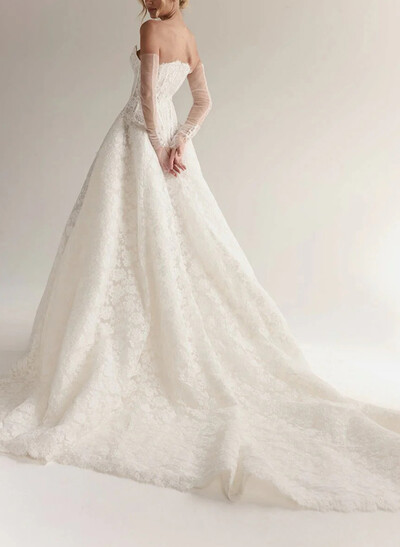 Ball-Gown Sweetheart Sleeveless Royal Chiffon Lace Tulle Wedding Bride With Split Front