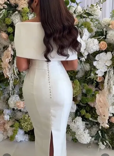 Sheath Column One-Shoulder Sleeveless Detachable Twill Satin Wedding Dress With Beading Rhinestone