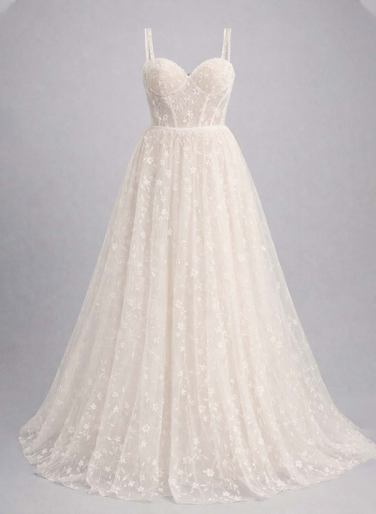 A-Line Sweetheart Sweep Train Lace/Satin Wedding Dresses With Sequins